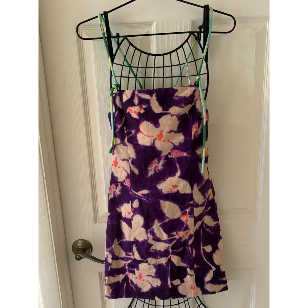Zara Purple Floral Tie Dye Mini Dress Small NWT Spaghetti Strap Summer 6929/301